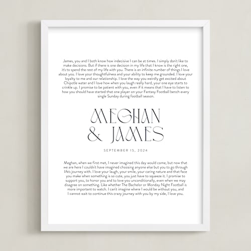 This is a midnight blue photos to art by Minted called our vows: portrait orientation custom print