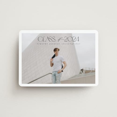 This is a charcoal graduation announcements with standard by Nicole Walsh called class printing on magnet paper in magnet