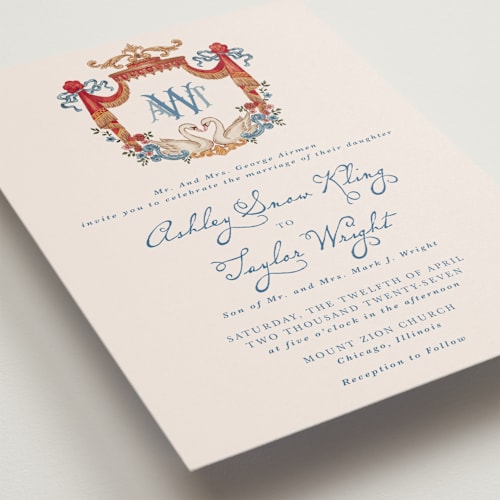 This is a royal wedding invitations with standard by Cass Loh called swan crest printing on signature in standard