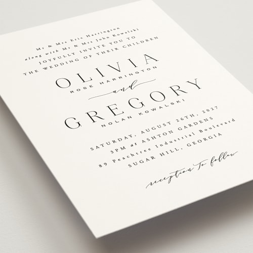 This is a lily wedding invitations with standard by Hooray Creative called classy type printing on signature in standard