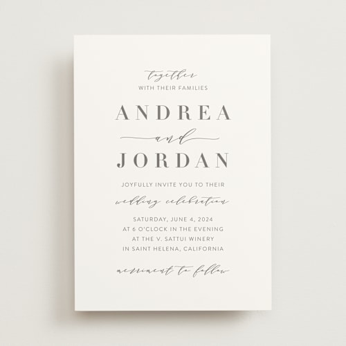 This is a smoke wedding invitations with standard by Amy Ngo called simplicity printing on signature in standard
