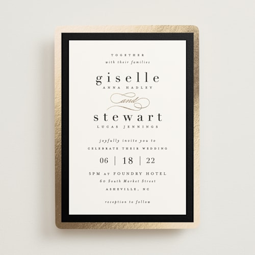 This is a chalkboard foil stamped wedding invitations with foil pressed by Hooray Creative called handsome border printing on signature in standard
